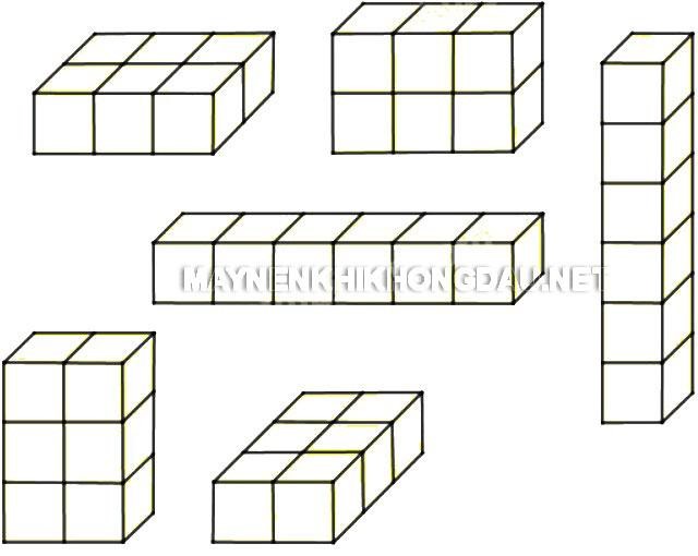  Sắp xếp 6 hình lập phương nhỏ thành 1 hình hộp chữ nhật
