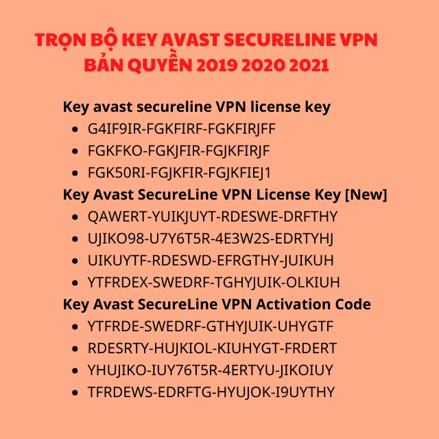 Trọn bộ key avast secureline vpn bản quyền 2019 2020 2021